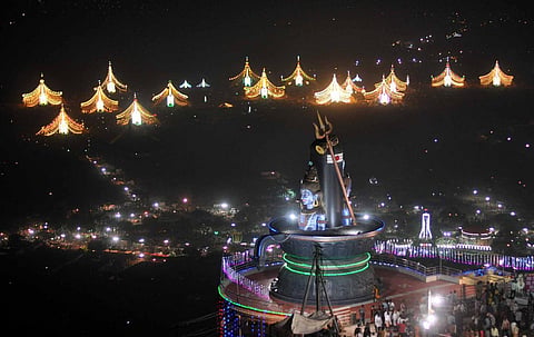 File photo of the decked-up Kotappakonda hill shrine during Maha Shivaratri festival. (Express)
