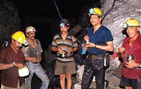 Singareni Collieries coal workers at one of the underground  coal mines in Godavarikhani. (Photo | EPS)