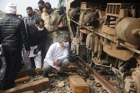 Railway Minister Ashwini Vaishnaw conducts inspection at Bikaner-Guwahati train accident site, Jan 2022. (File Photo | Twitter)