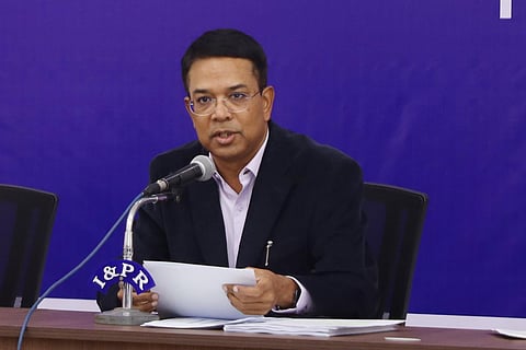 Vikas Raj, Chief Electoral Officer speaks during a Media Conference at BRKR Bhawan in Hyderabad. (Photo | Sri Loganathan Velmurugan)