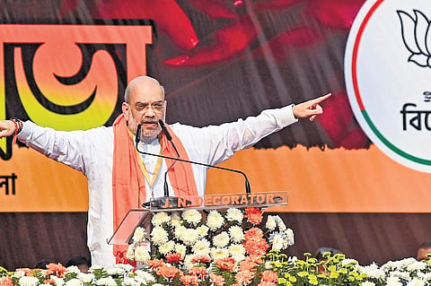 Amit Shah addressing a rally in Kolkata on Wednesday  | pti