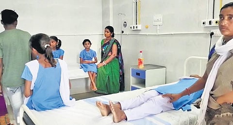 FILE - Representational Image of a child vomiting after eating the noon meal and (right) students admitted to a district headquarters hospital. (Photo | Express)