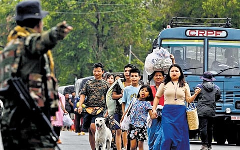 People fleeing Manipur during the conflict between the Meitei and Kuki tribes earlier this year.