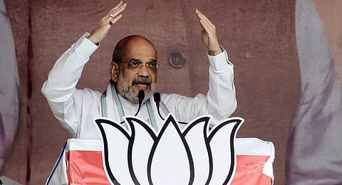 Union Home Minister Amit Shah addresses a public meeting, in Muzaffarpur, Sunday, Nov. 5, 2023. (Photo | PTI)