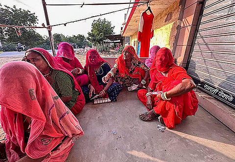 Women at fair price shop ahead of upcoming Rajasthan Assembly elections, in Jodhpur, Monday, Nov. 6, 2023. (Photo | PTI)