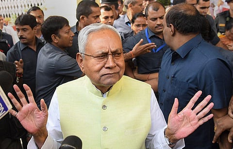 Bihar Chief Minister Nitish Kumar speaks with the media during the Winter session of the State Assembly, in Patna, Wednesday, Nov. 8, 2023. (Photo | PTI)