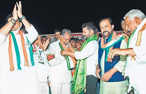 TPCC president A Revanth Reddy with Gandra Satyanarayana Rao.