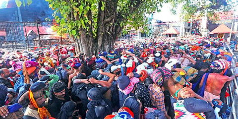 The rush of pilgrims at the Lower Thirumuttom of Sabarimala temple on Saturday | SHAJI VETTIPURAM