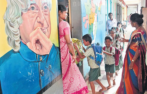 A scene at a corporation primary school in Okkiyam Thoraipakkam | Ashwin prasath