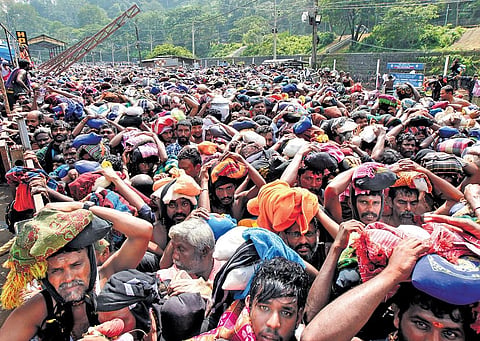 The heavy rush of Sabarimala pilgrims in Pampa.