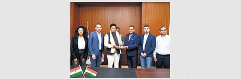 IT Minister D Sridhar Babu is  seen with Merio’s delegation