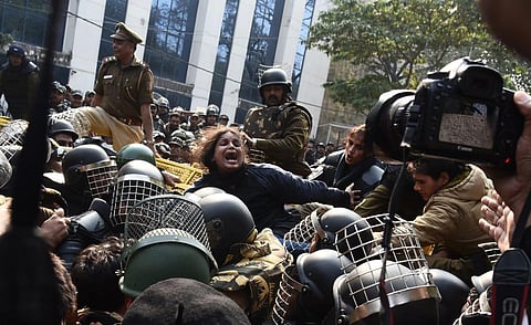 FILE- In this Feb 2020 image, demonstrators protest against the CAA and NRC near Jamia Millia Islamia University in New Delhi on Monday. (Photo | Parveen Negi/EPS)