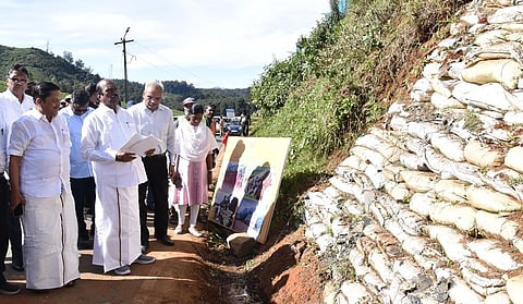 Highway Minister EV Velu along with Tourism Minister K Ramachandran on Saturday inspected  road works between Katteri & Lovedale.