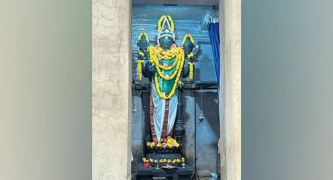The 17-foot-tall idol was carved out of a  single stone at the Varadarajaswamy temple in Hassan. (Photo | Express)