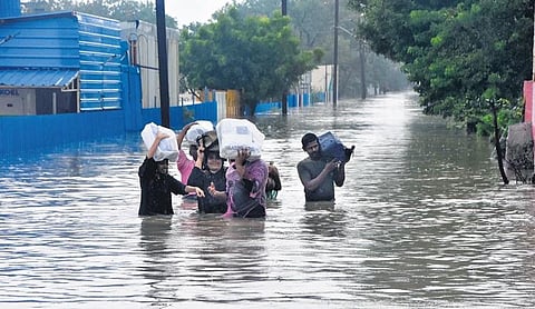 The flooded Rahmath  Nagar in Thoothukudi