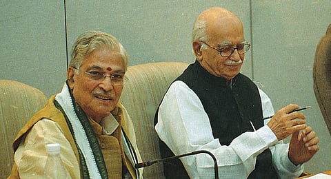 FILE - Former Deputy Prime Minister LK Advani (R) and ex-Union Minister Murli Manohar Joshi. (EPS Photo)