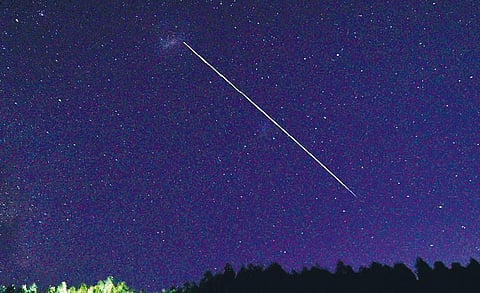 Representational Image: A trail of a group of SpaceX’s Starlink satellites. (Photo | File, AFP)