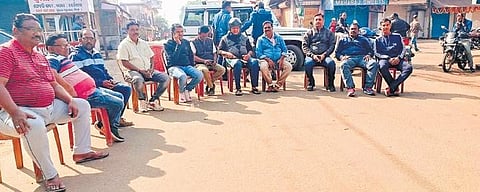 Agitators blocking a road during the bandh in Kuchinda on Thursday | Express