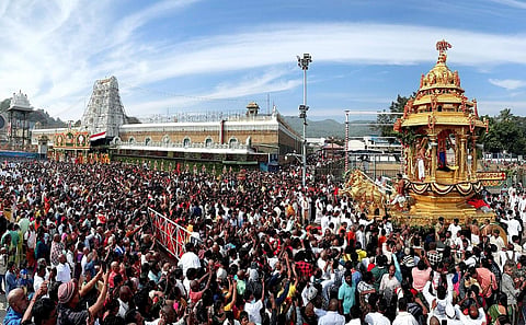 Procession of Swarna Ratham at Tirumala on the occasion of Vaikunta Ekadasi on December 23, 2023 (PTI)