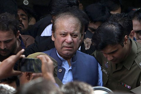 Nawaz Sharif leaves after appearing in a court in Lahore. (Photo | PTI)