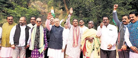 Union Minister Dharmendra Pradhan and Governor of Chhattisgarh, Biswabhusan Harichandan at the Sradhanjali Sabha | Express