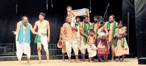 A scene of the play ‘Kaeanjuri’ being staged at Gumadera village in Belpahar | Express