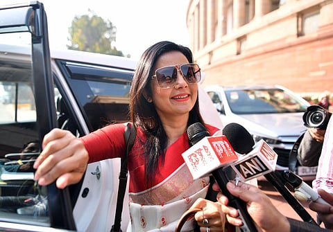 TMC MP Mahua Moitra arrives for the Winter session of Parliament, in New Delhi, Friday, Dec. 8, 2023. (PTI Photo)