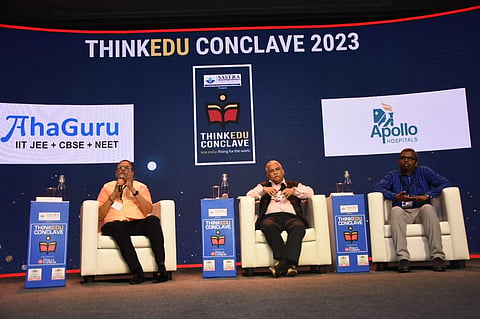 A panel on Education, Technology and NEP 2020 as part of TNIE's ThinkEdu conclave at the ITC Grand Chola, Chennai, Feb. 9, 2023. (Photo | Ashwin Prasath, EPS)