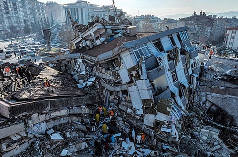 Aerial photo shows the destruction in Kahramanmaras, southern Turkey, Wednesday, Feb. 8, 2023. (Photo | AP)