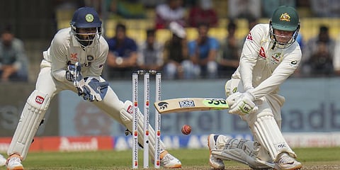 Australian batter Usman Khawaja plays a shot during the first day of the 3rd test cricket match between India and Australia. (Photo | PTI)