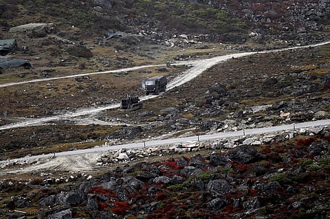 An Indian Army truck drives along a road to Tawang, near the Line of Actual Control (LAC), neighbouring China, near Sela Pass in Arunachal Pradesh state. (Representational image)