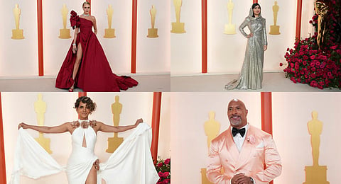 This year's Academy Awards held plenty of show-stoppers! From Bollywood star Deepika Padukone's Louis Vuitton velvet gown to Dwayne 'The Rock' Johnson's rose gold ensemble by Dolce & Gabbana, here are some of our favourite statement pieces. (Photos | AP)