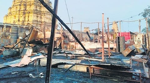 The spot where a cooking gas cylinder exploded near the Virupaksha temple in Hampi a few month ago | Express