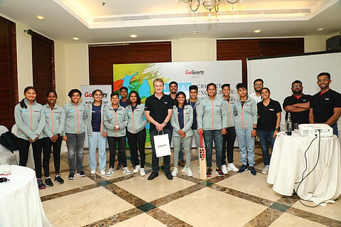 The 12 out of 15 selected athletes of the Equal Hue Cricket Excellence Programme with John Gloster, Director of Sports Science - GoSports Foundation.