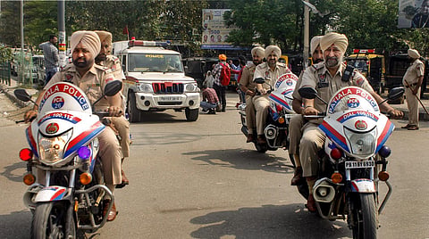 Punjab Police amid a crackdown against 'Waris Punjab De' chief Amritpal Singh and his aides, in Patiala, on March 19, 2023. (Photo | PTI)