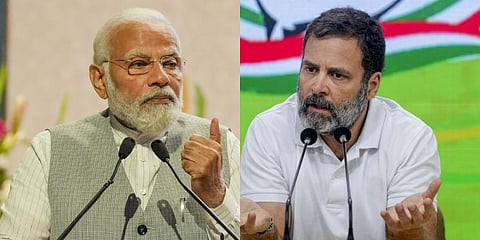 A collage of Prime Minister Narendra Modi and Congress leader Rahul Gandhi. (File Photo | PTI)