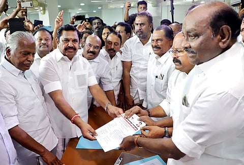 AIADMK leader Edappadi K Palaniswami files his nomination papers for the post of general secretary at the party headquarters in Chennai on Mar 18, 2023. (Photo | P Jawahar, EPS)