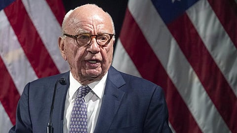 Media mogul and News Corp Executive Chairman Rupert Murdoch speaks at an event in New York, Oct. 30, 2019.
