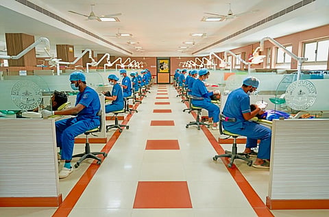 Research training given to undergraduate students is one of the key factors that contribute to the institution’s success in research publishing. (Photo | Saveetha Dental College website)