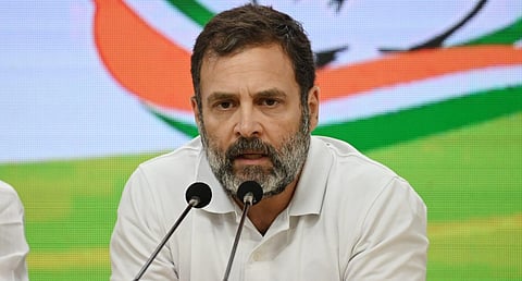 Congress MP Rahul Gandhi addresses a press conference at AICC in New Delhi. (Photo | Shekhar Yadav, EPS)