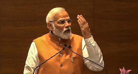 Prime Minister Narendra Modi addresses the inauguration of the newly-constructed BJP Central Office (Ext.), in New Delhi. (Photo | PTI)