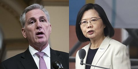 A collage of US House Speaker Kevin McCarthy (L) and Taiwanese President Tsai Ing-wen, used for representative purposes only. (File Photo | AP)