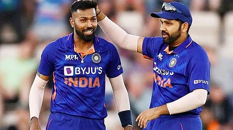 India captain Rohit Sharma and all-rounder Hardik Pandya. (Photo | BCCI Twitter)