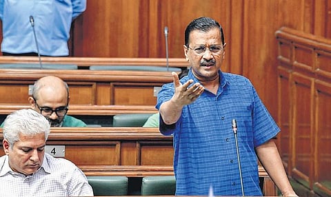 Delhi Chief Minister Arvind Kejriwal speaking in the Delhi Assembly in  New Delhi on Wednesday | PTI