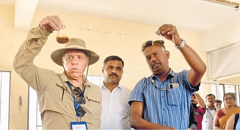 Yair Eshel, the agricultural attache at the Israel Embassy in India, visiting the  soil lab at Maradu market in Kochi on Friday | A Sanesh