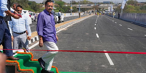 Delhi Chief Minister Arvind Kejriwal during the inauguration of the Ashram flyover extension, in New Delhi.