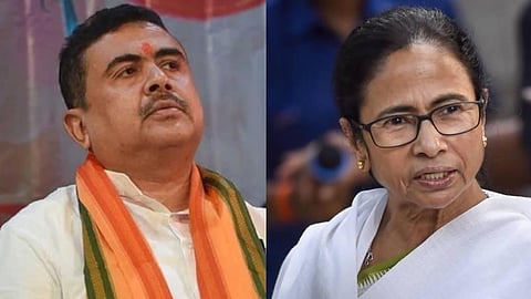 West Bengal Chief Minister Mamata Banerjee(R) and BJP leader Suvendu Adhikari. 