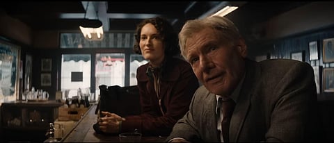 A screengrab from the trailer of Indiana Jones and the Dial of Destiny featuring actors Harrison Ford and Phoebe Waller-Bridge. (Credits | Youtube)