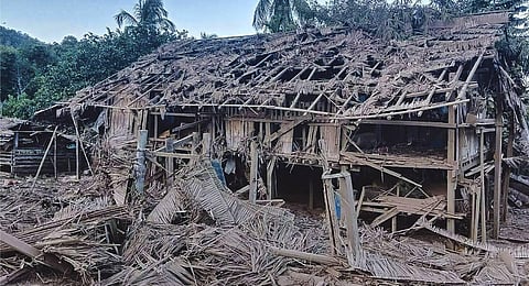 Homes destroyed by suspected military air strikes in the district of Mutraw, also known as Papun, in eastern Myanmar's Karen State. (Image used for representational purposes)