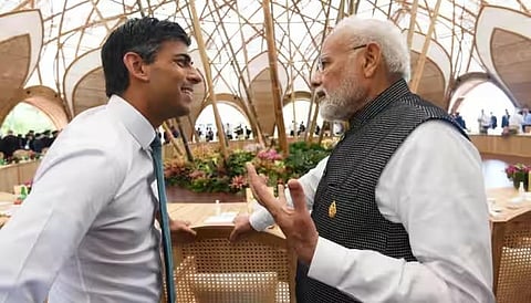 British PM Rishi Sunak in conversation with Indian PM Narendra Modi. (File Photo | PTI)